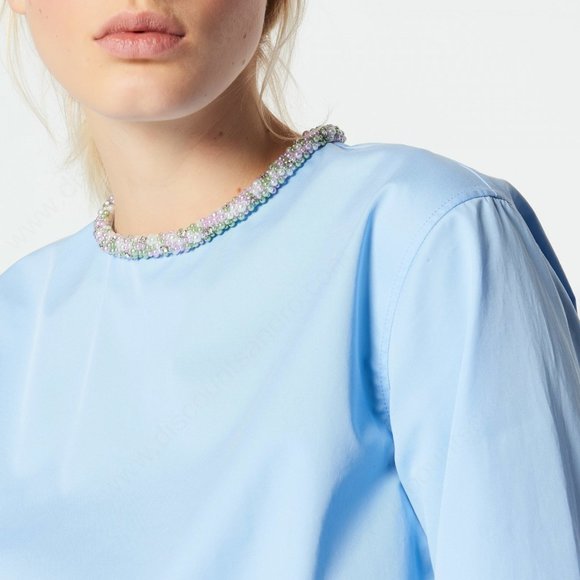 Sandro Top With Beaded Jewelled Collar Sky Blue - Picture 3 of 9